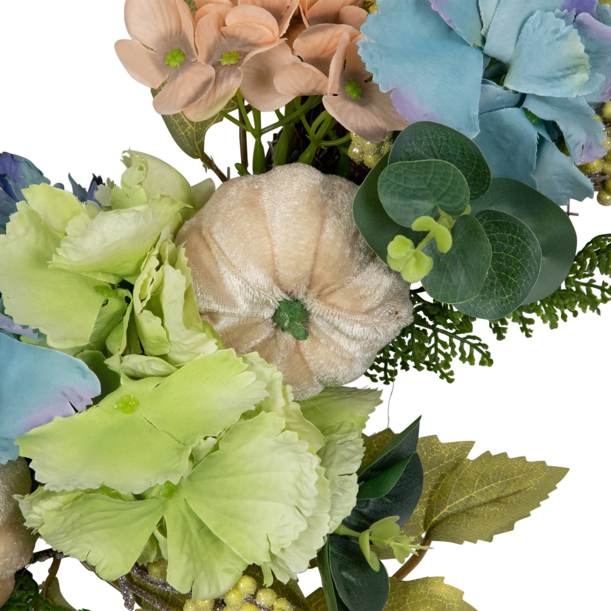 22" Green & Blue Floral & Gourds Thanksgiving Artificial Wreath
